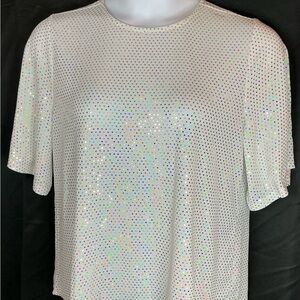 White Sequin Short Sleeve Top